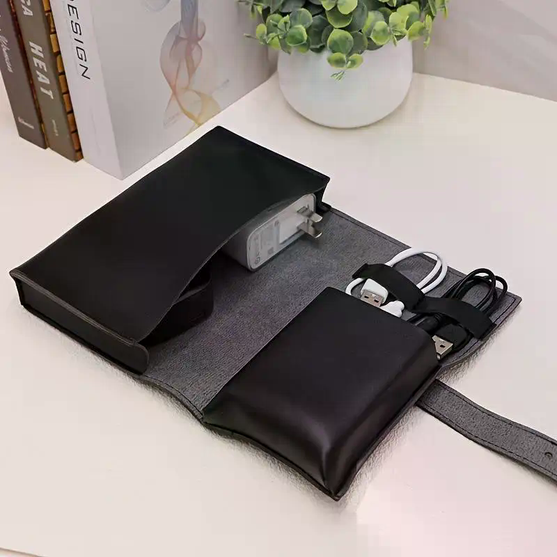 Tech Accessories Travel Case - 1pc PU Leather Multi-Compartment Organizer-Portable Tech